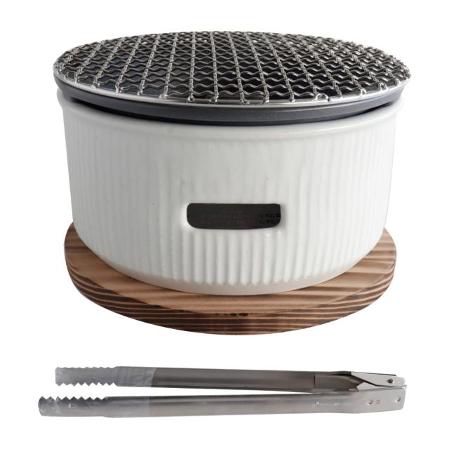 炭焼きグリル 大 陶器 日本製 ロロ The Chef 卓上コンロ 七輪 （ LOLO 水コンロ 美濃焼 炭焼き SALIU グリル 炭火焼き 丸型 金網付き 金網 敷板付き バーベキュー BBQ 焼き鳥 焼肉 餅 海鮮焼き 炭 炭火 おうち焼肉 ）_9
