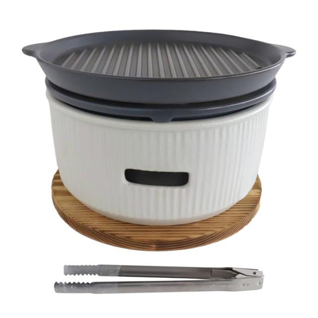 炭焼きグリル 陶板タイプ 大 陶器 日本製 ロロ The Chef 卓上コンロ 七輪 （ LOLO 水コンロ 美濃焼 炭焼き SALIU グリル 炭火焼き 丸型 陶板付き プレート 敷板付き バーベキュー BBQ 焼き鳥 焼肉 餅 海鮮焼き 炭 炭火 おうち焼肉 ）_6