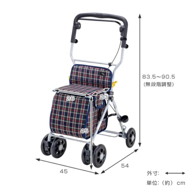 シルバーカー ミドルタイプ ルーク 幅広ハンドル 折りたたみ （ カート 歩行器 歩行車 座れる 折りたたみ コンパクト アルミ製 軽量 歩行補助 介護 高齢者 おしゃれ 歩行補助車 手押し車 買い物 介護用 高さ調節 座面付き シニア ）_4