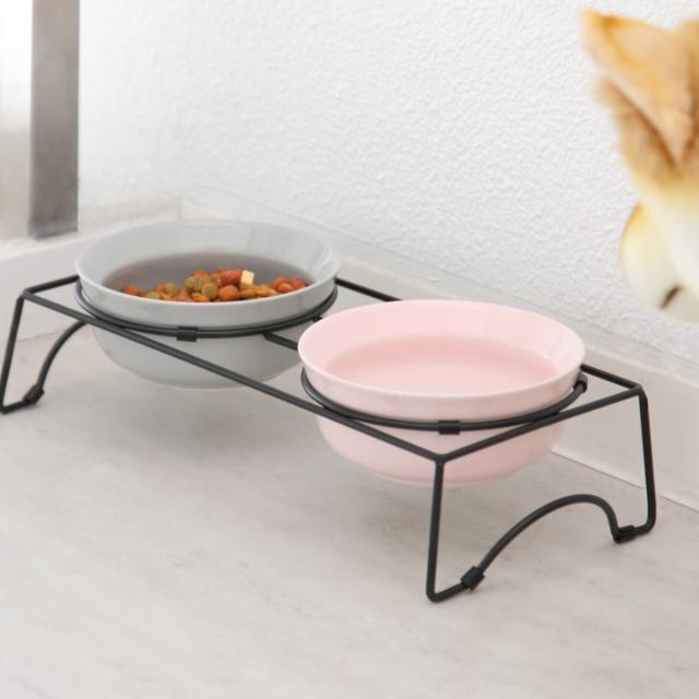 犬 犬用 食器 ボウル ダブルセット グレー/ピンク AppeTIT DOG ROUND M