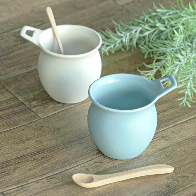 カップ 300ml NARU 持ち手付き 陶器 ( 皿 食器 洋食器 デザートカップ ドレッシングポット 食洗機対応 電子レンジ対応 フリーカップ 小鉢 ミルクピッチャー ソースポット 持ち手 おしゃれ 青 ベージュ )