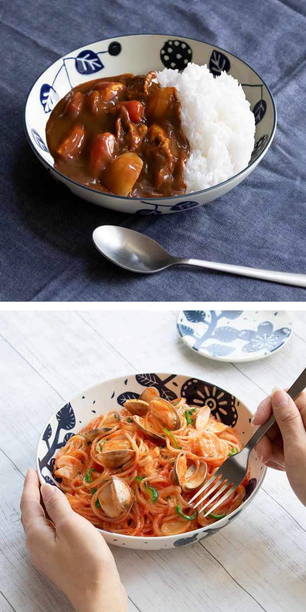 パスタプレート 20cm AIKA 硬質陶器 同柄4枚セット （ 食洗機対応 電子レンジ対応 オーブン対応 皿 中皿 お皿 深皿 パスタ皿 ボタニカル柄 草 花 柄 和食 洋食 おしゃれ かわいい オムライス パスタ カレー シチュー ）_4