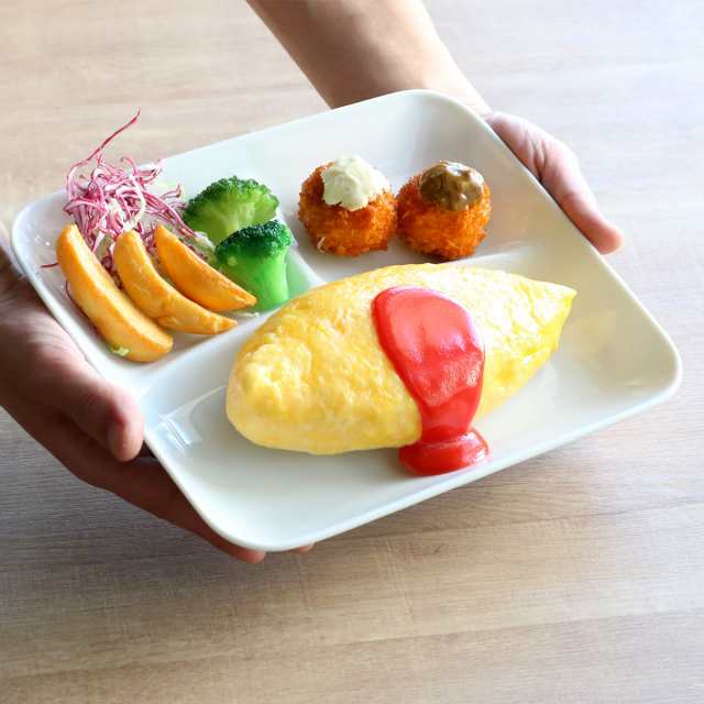 ランチプレート 24cm 軽量 レクタングル 磁器 （ 食洗機対応 電子