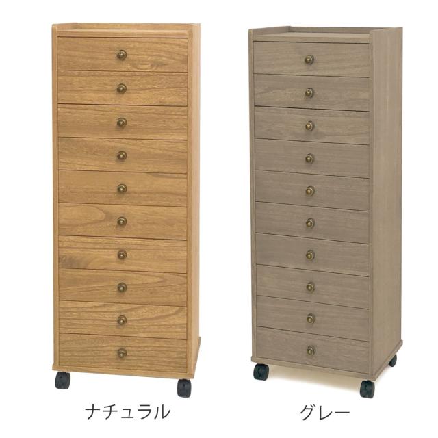 総桐チェスト 幅40cm 浅10段 キャスター付 A4収納 日本製 （ チェスト 総桐 多段チェスト 天然木 A4 桐 木製 引き出し キャスター 十段 収納 家具 ナチュラル グレー ）