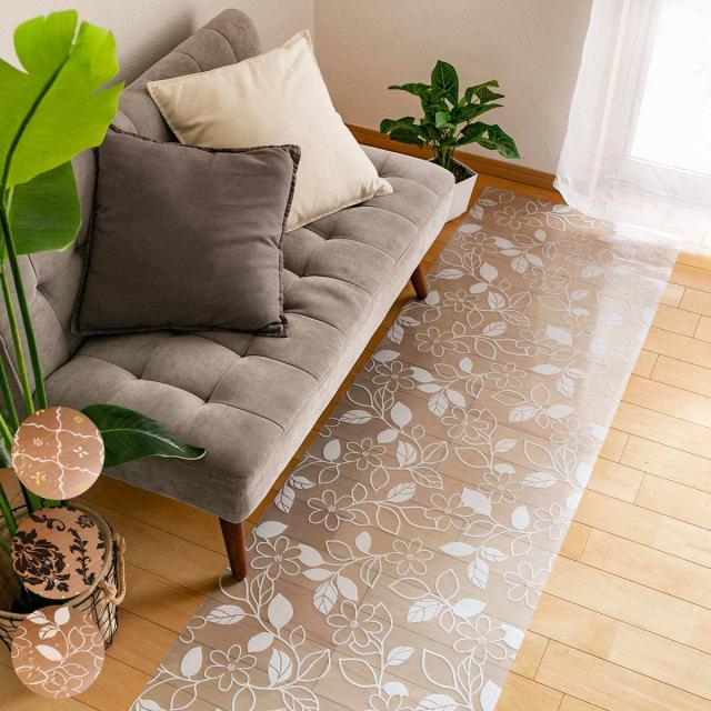 キッチンマット 拭ける 60×240cm 柄物 クリア （ 60cm 240cm クリアキッチンマット キッチン マット キッチン用マット 台所マット 拭けるキッチンマット 日本製 クリアマット 洗濯不要 ズレない 傷防止 防水 花柄 透明 ）の通販は 4,817円