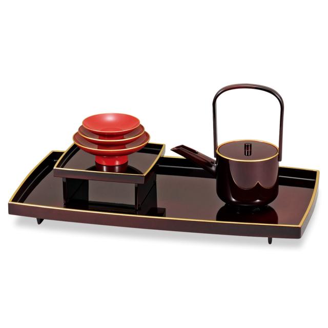 屠蘇器 胴張屠蘇器 溜渕金塗 （ 6点セット 屠蘇台 銚子 盃台 盃 お屠蘇 杯 お猪口 おちょこ 御猪口 酒器 日本製 割れにくい お祝い 和風 和モダン おしゃれ ）