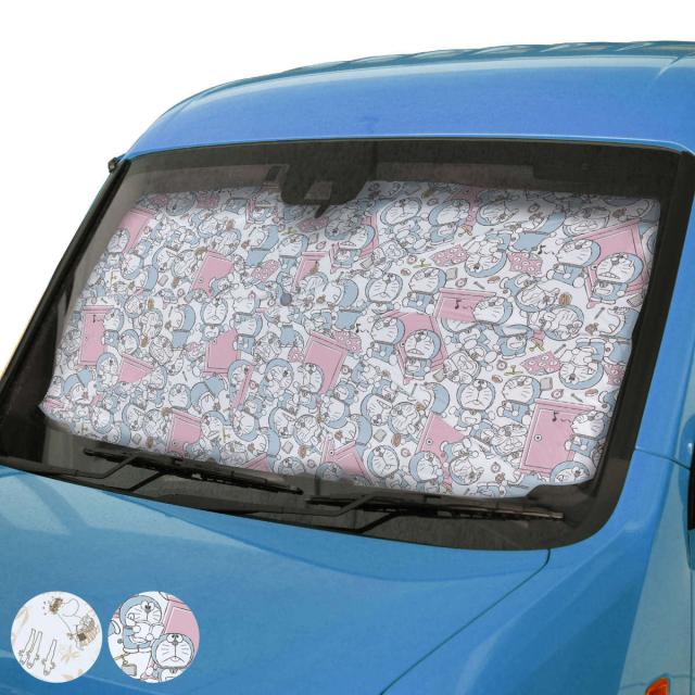 サンシェード 車用 3WAY カーシェード 折りたたみ傘 タイプ ムーミン ドラえもん （ 傘型 傘 曲がる 車 フロント 吸盤不要 カー用品 日よけ 折畳み UVカット 劣化軽減 日除け 遮光 遮熱 車用品 傘式 コンパクト 収納袋付き ）