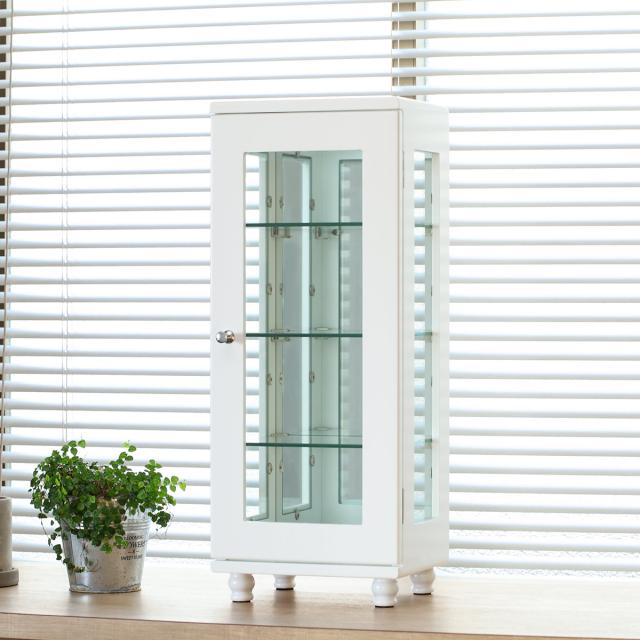 スリム コレクションケース ガラスショーケース ガラスキャビネット飾り棚ホワイト ミニコレクションラック ショーケース スリムタイプ 幅20cm