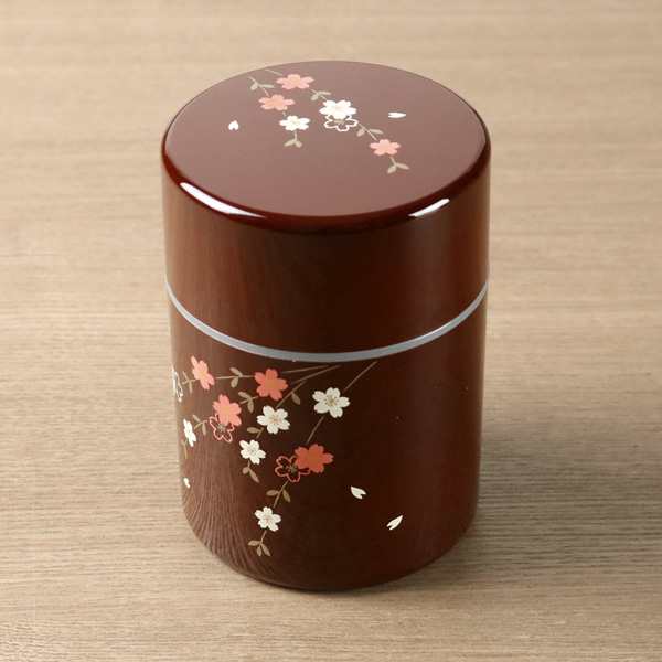 茶筒 溜 花さくら 260ml 漆器 日本製 （ お茶容器 茶葉容器 保存容器 ...