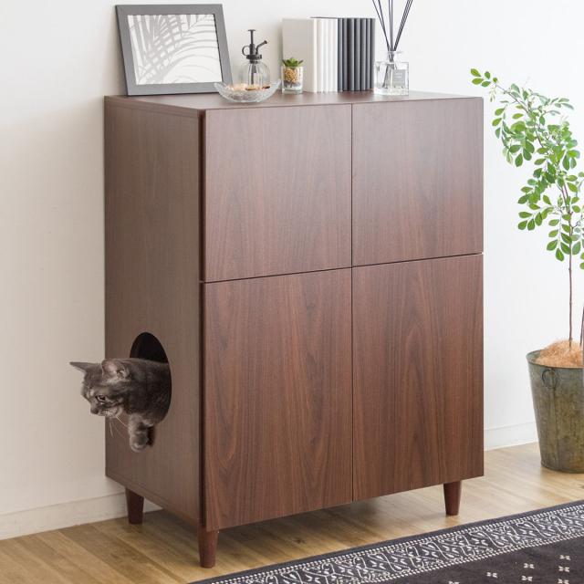 キャットトイレクローゼット 幅75cm 4枚扉 収納付き キャビネット （ キャットトイレ キャットラック 猫用トイレカバー 猫用家具 砂飛び散り防止 収納 棚 トイレクローゼット ペットトイレ 収納ラック 両開き ペット用品 ）の通販は