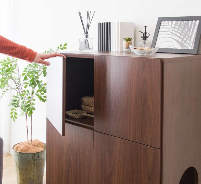 キャットトイレクローゼット 幅75cm 4枚扉 収納付き キャビネット （ キャットトイレ キャットラック 猫用トイレカバー 猫用家具 砂飛び散り防止 収納 棚 トイレクローゼット ペットトイレ 収納ラック 両開き ペット用品 ）