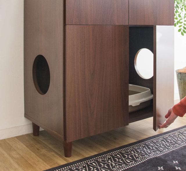 キャットトイレクローゼット 幅75cm 4枚扉 収納付き キャビネット （ キャットトイレ キャットラック 猫用トイレカバー 猫用家具 砂飛び散り防止 収納 棚 トイレクローゼット ペットトイレ 収納ラック 両開き ペット用品 ）