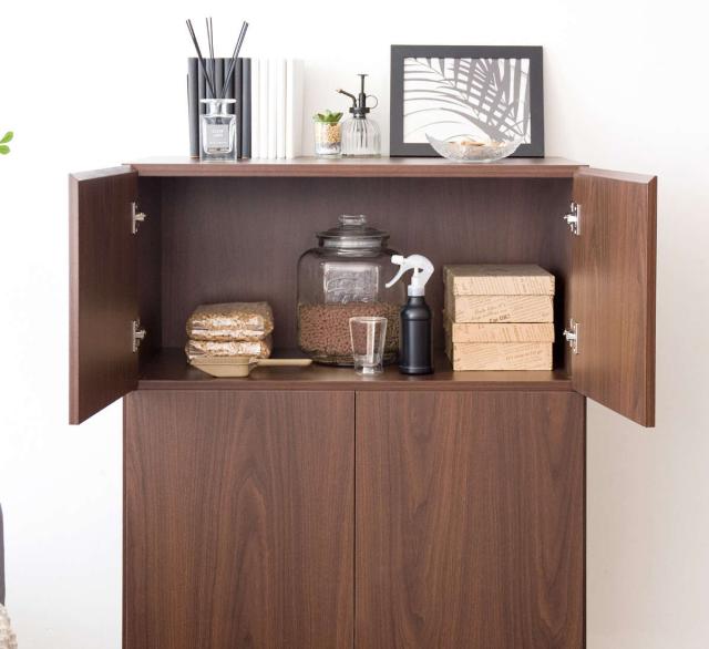 キャットトイレクローゼット 幅75cm 4枚扉 収納付き キャビネット （ キャットトイレ キャットラック 猫用トイレカバー 猫用家具 砂飛び散り防止 収納 棚 トイレクローゼット ペットトイレ 収納ラック 両開き ペット用品 ）