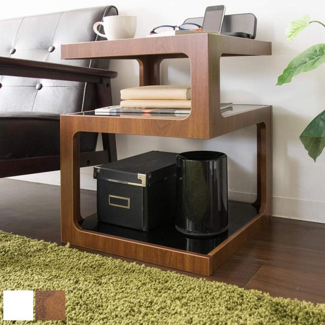 サイドテーブル 高さ52.5cm ガラス天板 木製 （ テーブル ナイトテーブル ソファーテーブル ガラス キューブ スクエア おしゃれ 北欧 シンプル モダン 収納 スペース付き 白 ブラウン ）の通販は 9,480円