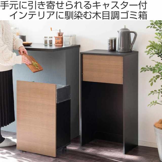 送料無料】フラップ式ダストボックス 3分別 ゴミ箱 45L 木目調