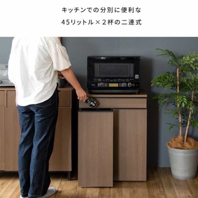 ゴミ箱 45L×2 分別ドロワーダストボックス 木目調 （ ごみ箱 45