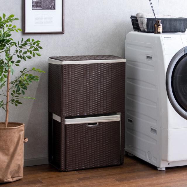 ランドリーボックス ふた付き Diario ラタン調 ブラウン （ ランドリー