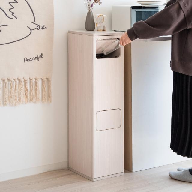 ゴミ箱 40L 2段ダストボックス Empro （ おしゃれ 分別 スリム 分別ゴミ箱 ダストボックス 2段 蓋付き 蓋付きゴミ箱 キッチン リビング 木製 キッチンゴミ箱 スリムゴミ箱 幅25 2分別 袋が見えない 袋 見えない ふた付き ）_18
