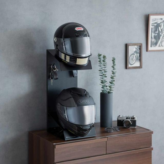 ヘルメットスタンド 幅24cm 2段 ディスプレイラック GALEA （ ディスプレイ ラック バイク ヘルメット 棚 収納 卓上 スタンド ブラック ホワイト ）_5