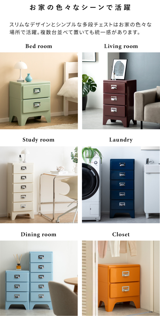 チェスト 5段 多段チェスト Cran 幅39.5×奥行31×高さ96.5cm プラスチック 完成品 （ 収納 収納ケース 収納チェスト スリム タンス 引き出し プラスチックチェスト 衣装収納 衣類収納 リビング レトロ かわいい 可愛い ）