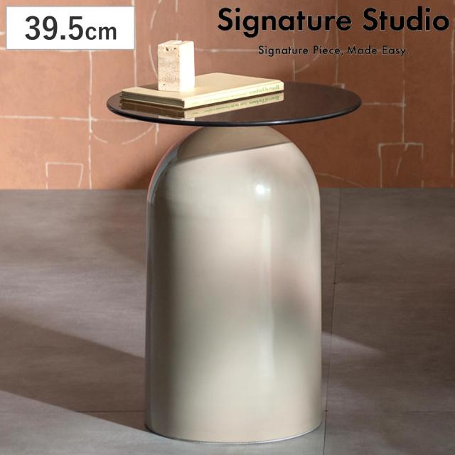 サイドテーブル 直径39.5cm 円形 ガラス天板 Noire Signature Studio （ テーブル ソファサイド ベッドサイド 机 ミニテーブル 丸 リビング リビングテーブル 軽量 強化ガラス コーヒーテーブル ソファテーブル 円筒 スチール ）