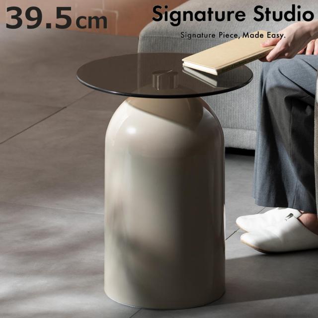 サイドテーブル 直径39.5cm 円形 ガラス天板 Noire Signature Studio （ テーブル ソファサイド ベッドサイド 机 ミニテーブル 丸 リビング リビングテーブル 軽量 強化ガラス コーヒーテーブル ソファテーブル 円筒 スチール ）