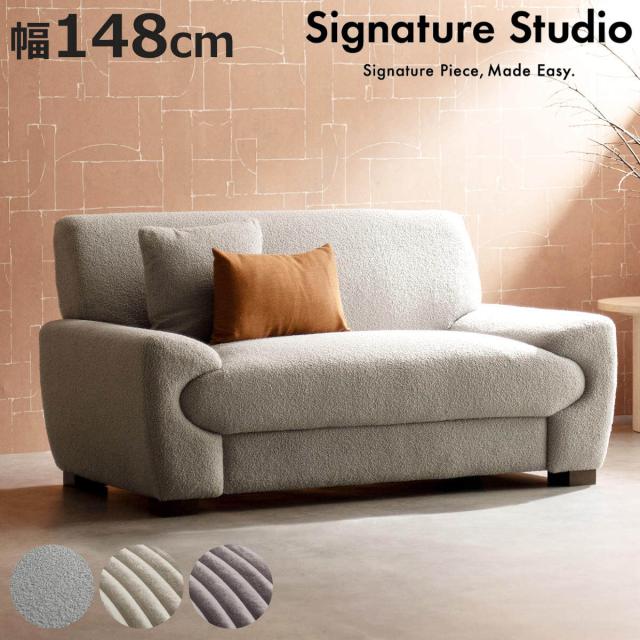 ソファ 幅148cm 2人掛け Meissa Signature Studio （ リビングソファ sofa ブークレ コーデュロイ ウレタン ポケットコイル 座面 広い 完成品 クッション付き 木脚 天然木 ダイニングソファ ソファー ファブリック ）