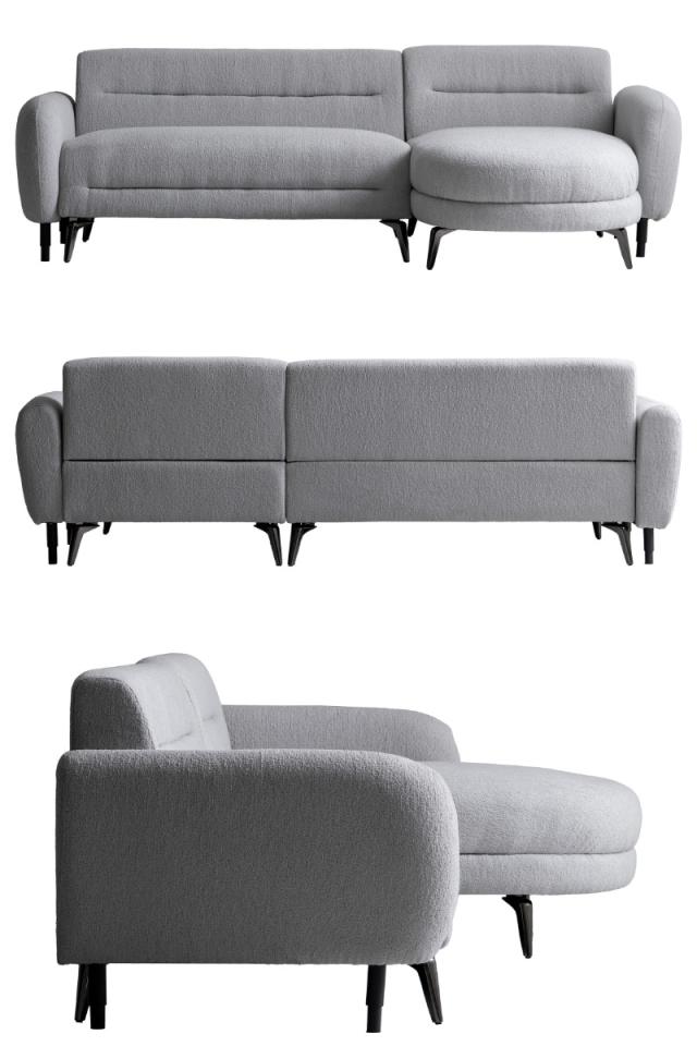 カウチソファ 幅240cm 3人掛け Libers Signature Studio （ 開梱設置 ソファ リビングソファ sofa ブークレ 撥水 ウレタン ポケットコイル 座面 広い クッション付き クロームメッキ ダイニングソファ ソファー ファブリック ）_2