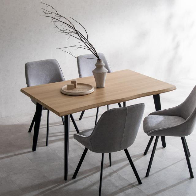 ダイニングテーブル 幅140cm 4人掛け 木製 Trento Signature Studio （ テーブル 食卓テーブル 一枚板風 4人用 机 長方形 奥行90cm 食卓机 天板 メラミン樹脂加工 木目調 ダイニング 食卓 八の字型 スチール脚 アジャスター付き ）_15
