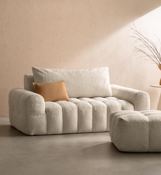 ソファ 2.5人掛け Albi ブークレ生地 Signature Studio （ ソファー ローソファ リビングソファ フロアソファ 脚なし 完成品 ファブリック 2人掛けソファ ふわふわ 座面 広い ポケットコイル 座り心地 快適 肘置き ）_16