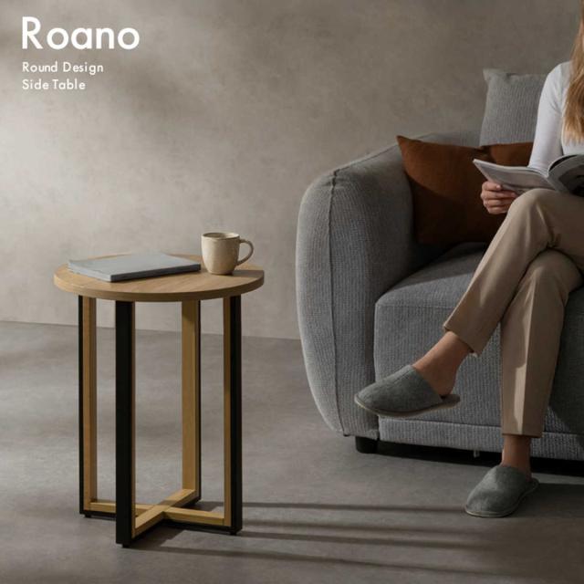 サイドテーブル 高さ50cm Roano Signature Studio （ ミニテーブル 直径40cm テーブル 丸テーブル ソファサイド ベッドサイド 水 キズ 強い メラミン天板 木目調 ナイトテーブル コーヒーテーブル カフェテーブル ベッドテーブル ）_5