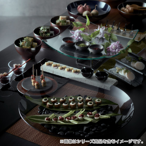 プレート 48cm LＬ 反り角 M.STYLE グランデヴェートロ 皿 食器 ガラス製 （ 大皿 角 スクエア プラター 盛皿 大皿料理 ガラス ビュッフェ オードブル 宴会料理 ワンプレート 盛り込み ガラス皿 おしゃれ モダン ）_2