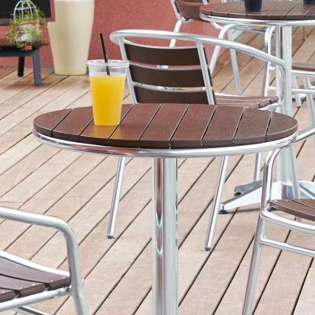 ガーデンテーブル アルミ＋ジュシテーブル P60RT （ 法人限定 屋外 テーブル アルミ製 木目調 樹脂 日本製 丸テーブル テラス 屋外テーブル ナチュラル シンプル おしゃれ ラウンド 丸 ）_2