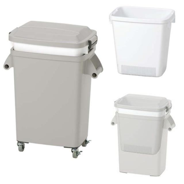 ゴミ箱 45L 水切りペール キャスター付 業務用 （ 法人限定 ごみ箱 ダストボックス 厨房 飲食 大容量 水切り付き カゴ インナーボックス 45リットル ふた付き 生ゴミ 飲食店 屑入れ 屋内用 屋内 キャスター付き ）_3