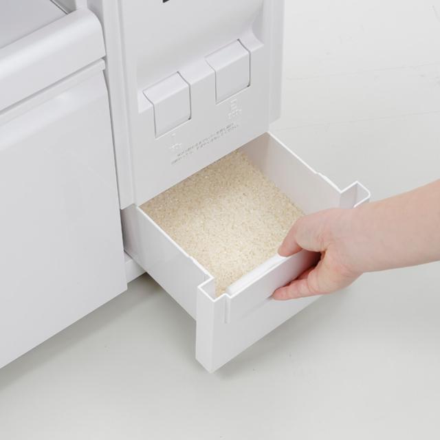 レンジラック 米びつ付き レンジ台 可変上棚付き 12kg （ ラック 電子レンジ 炊飯器 トースター 収納 米櫃 スライド棚 キッチン横 お米入れ 計量 引出し ワゴン レンジボード 家電収納 棚 可変棚 省スペース シンク横 多機能 ）