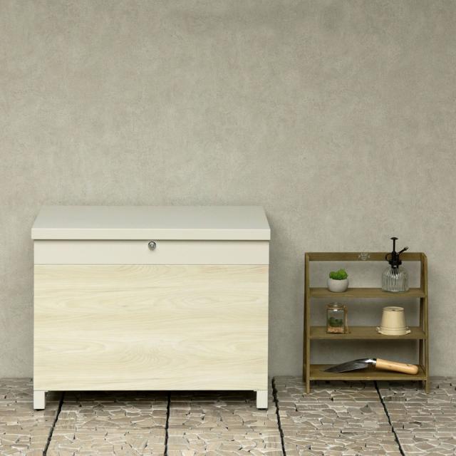 宅配ボックス ベンチ収納 Paola パオラ （ 宅配BOX 大型 大容量 一戸建て用 鍵付き 印鑑ケース付き ステッカー おしゃれ 玄関 郵便 宅配便 置き配 置き型 防犯 屋外 木目調 横長 シンプル ）_12