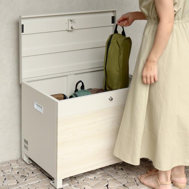 宅配ボックス ベンチ収納 Paola パオラ （ 宅配BOX 大型 大容量 一戸建て用 鍵付き 印鑑ケース付き ステッカー おしゃれ 玄関 郵便 宅配便 置き配 置き型 防犯 屋外 木目調 横長 シンプル ）_13