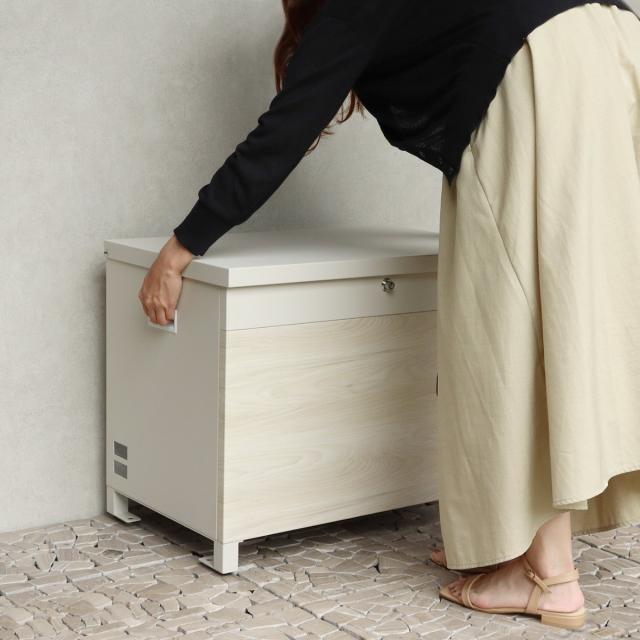宅配ボックス ベンチ収納 Paola パオラ （ 宅配BOX 大型 大容量 一戸建て用 鍵付き 印鑑ケース付き ステッカー おしゃれ 玄関 郵便 宅配便 置き配 置き型 防犯 屋外 木目調 横長 シンプル ）_14