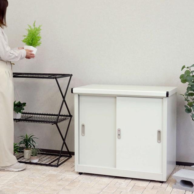 物置 Ave アーヴェ スモール 幅80.5×奥行50×高さ73cm （ 屋外物置 幅80.5cm ベランダ 物置き 屋外収納 収納 ラック 小型 収納庫 倉庫 ガーデン ガレージ 庭用品 ストッカー ガーデンストッカー 鍵付き 可動棚 2段 屋外 ）_16