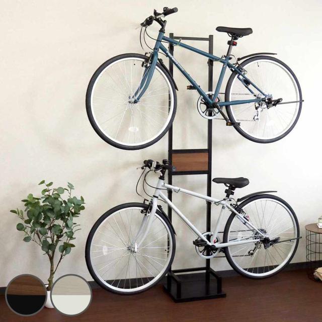 自転車スタンド 2台用 室内用 6段階高さ調整 （ サイクルスタンド ラック ディスプレイ 2台 転倒防止 盗難防止 室内 ブラック×ブラウン ホワイト×ホワイト 収納 棚 ）