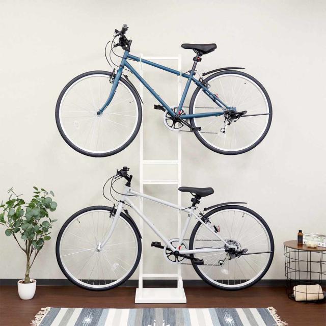 自転車スタンド 2台用 室内用 6段階高さ調整 （ サイクルスタンド ラック ディスプレイ 2台 転倒防止 盗難防止 室内 ブラック×ブラウン ホワイト×ホワイト 収納 棚 ）_6