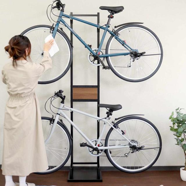 自転車スタンド 2台用 室内用 6段階高さ調整 （ サイクルスタンド ラック ディスプレイ 2台 転倒防止 盗難防止 室内 ブラック×ブラウン ホワイト×ホワイト 収納 棚 ）_7