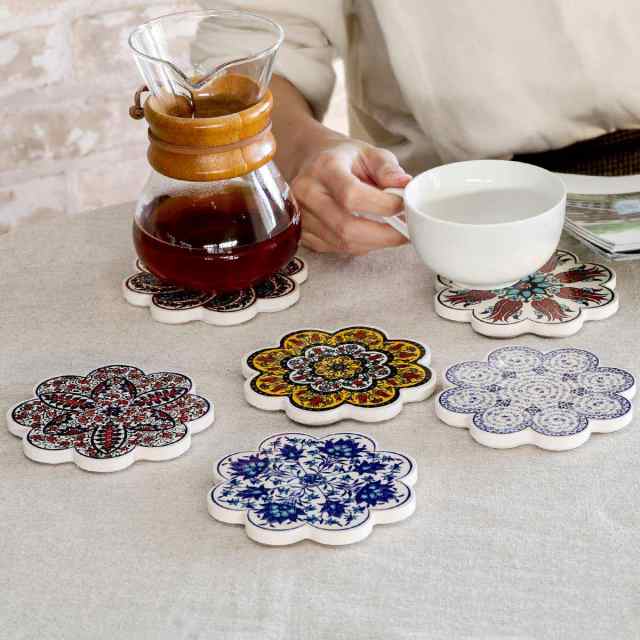 コースター 11cm IZNIK タイルコースター 陶器 （ トルコ陶器
