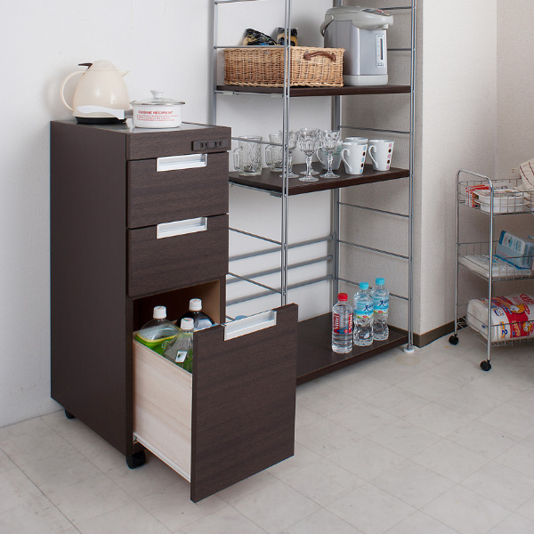 キッチンカウンター スリムカウンター ステンレストップ 幅30.5cm （ キッチンワゴン キッチン 収納 キッチンラック スリム キッチン収納 ワゴン 隙間 すき間 省スペース 白 ブラウン キャスター付き コンセント付き ）