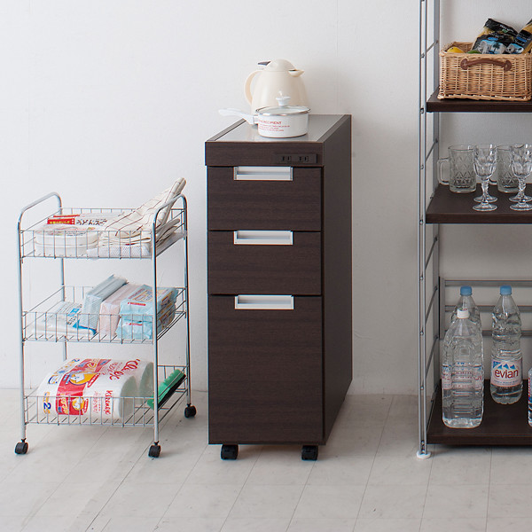 キッチンカウンター スリムカウンター ステンレストップ 幅30.5cm （ キッチンワゴン キッチン 収納 キッチンラック スリム キッチン収納 ワゴン 隙間 すき間 省スペース 白 ブラウン キャスター付き コンセント付き ）