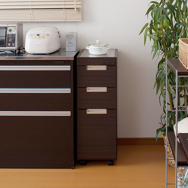 キッチンカウンター スリムカウンター ステンレストップ 幅30.5cm （ キッチンワゴン キッチン 収納 キッチンラック スリム キッチン収納 ワゴン 隙間 すき間 省スペース 白 ブラウン キャスター付き コンセント付き ）