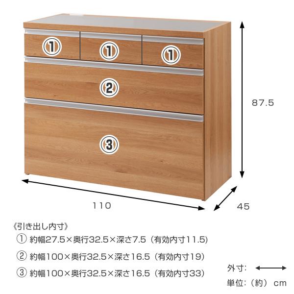 キッチンカウンター 幅110cm 上段引出し3杯 木目調タイプ ステンレストップ 日本製 完成品 （ 木目調 2口コンセント 国産 キッチンボード 背面化粧 台所 お手入れ簡単 食器収納 フルスライドレール ホワイト 白 木目 キッチン ）の通販は