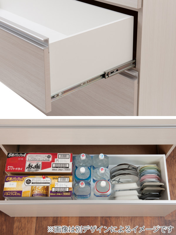 キッチンカウンター 幅110cm 上段引出し3杯 木目調タイプ ステンレストップ 日本製 完成品 （ 木目調 2口コンセント 国産 キッチンボード 背面化粧 台所 お手入れ簡単 食器収納 フルスライドレール ホワイト 白 木目 キッチン ）の通販は