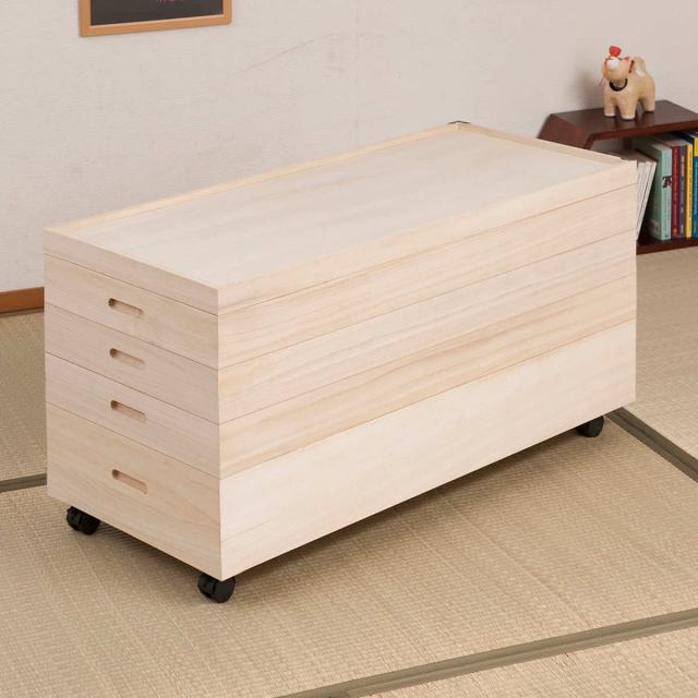 桐 衣装ケース 4段 衣装箱 キャスター付 隅金具なし 高さ46cm （ 完成品 桐衣装箱 衣装箱 衣装ケース 天然木 木製 衣類収納 収納 桐箪笥 桐タンス 蓋つき フタ付き キャスター 四段 ケース ボックス 収納ケース 着物 衣類 ）_3