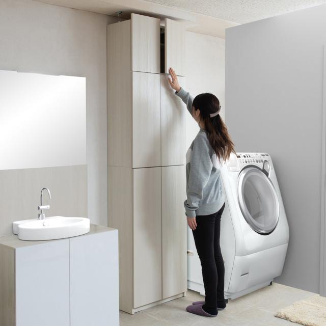 ランドリーチェスト 壁面薄型ランドリーラック 扉タイプ 突っ張り 幅60cm （ 洗面所 収納 棚 薄型 キャビネット チェスト 壁面収納 つっぱり すき間収納 ランドリーラック サニタリー収納 サニタリーラック 扉付き ハンガーラック 突っ張り）_9